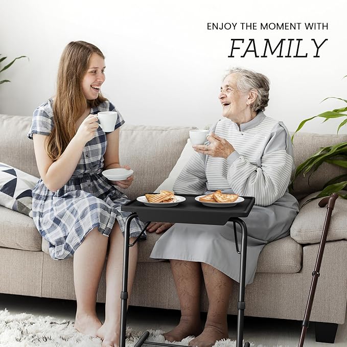 Our Modern Space Adjustable TV Tray Table - 6 Height & 3 Tilt Angle Settings | Multifunctional Foldable Tray Table for Eating Laptop Dinner or Bed Use | Easy to Assemble & Store | Portable Desk
