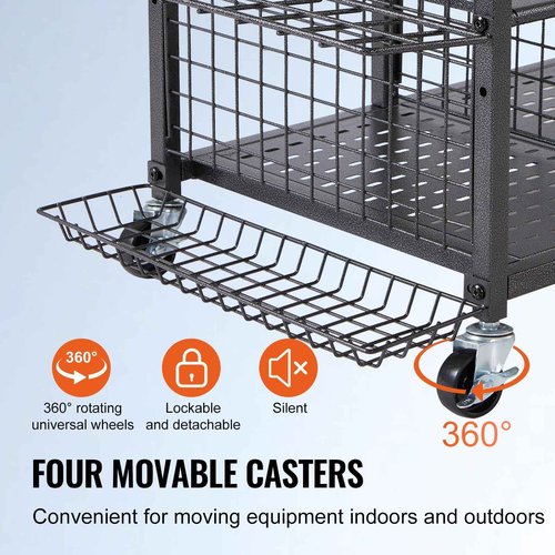 VEVOR Golf Storage Garage Organizer, 3 Golf Bag Stand Holder, Other Sports Equipment Storage Rack, Rolling Ball Cart on Wheels, Outdoor Sport Gear, Toy Storage Baskets Hooks Christmas Crafts Xmas Gift