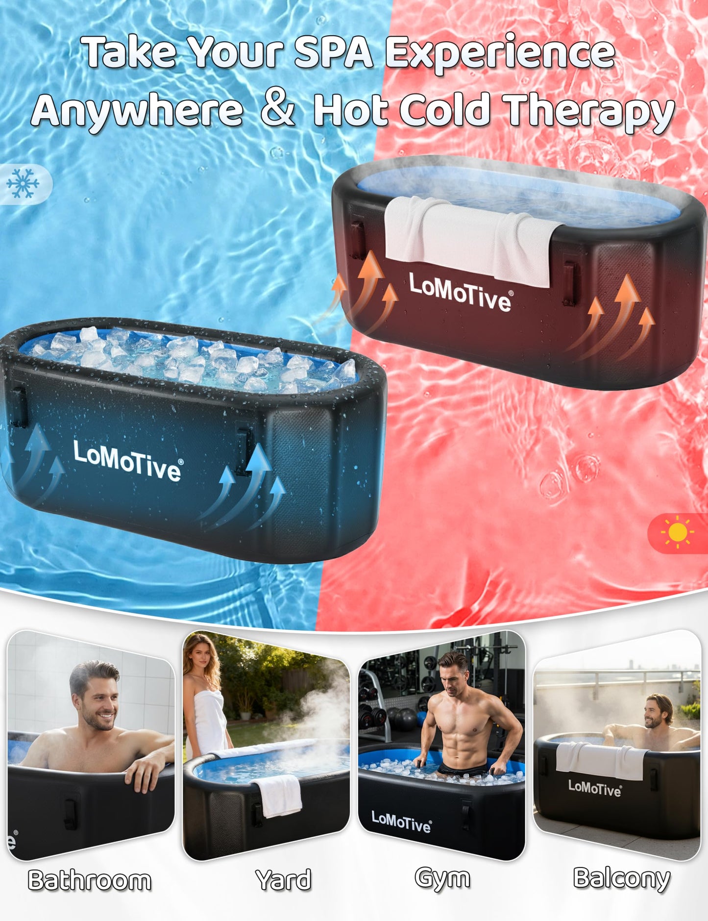 Cold Plunge Tub for Ice Bath and Recovery, 59” Inflatable Ice Bath Tub with Lid, 10cm Thick Insulated Portable Ice Tub for Athletes, Home & Outdoor Cold Therapy, 198 Gallon Large Ice Bath