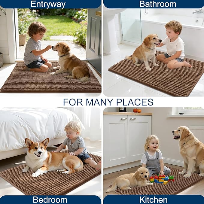 OLANLY Dog Door Mat for Muddy Paws 40x32, Ultra Absorbent Chenille Mud Doormat, Non-Slip Washable and Dirt Trapping Doormat for Indoor Entryway, Quick-Dry Indoor Pet Bed Mats for Dogs, Mocha