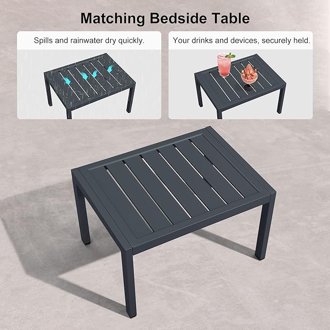 PURPLE LEAF Patio Chaise Lounge Set for 2 Outdoor Chaise Lounge Chair with Aluminum Frame and Wheels Pool Lounge Chairs for Deck Yard Poolside Table Included, Dark Grey
