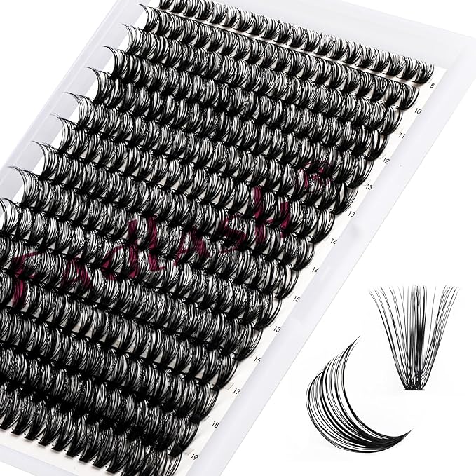Cluster Lashes 300Pcs Mix 8-20mm individual lashes 40D D Curl Lash Clusters DIY Eyelash Extensions Wispy Individual Lash Extensions Thin Band Soft Eyelash Clusters to Use at Home (40D-0.07-D,8-20mm)