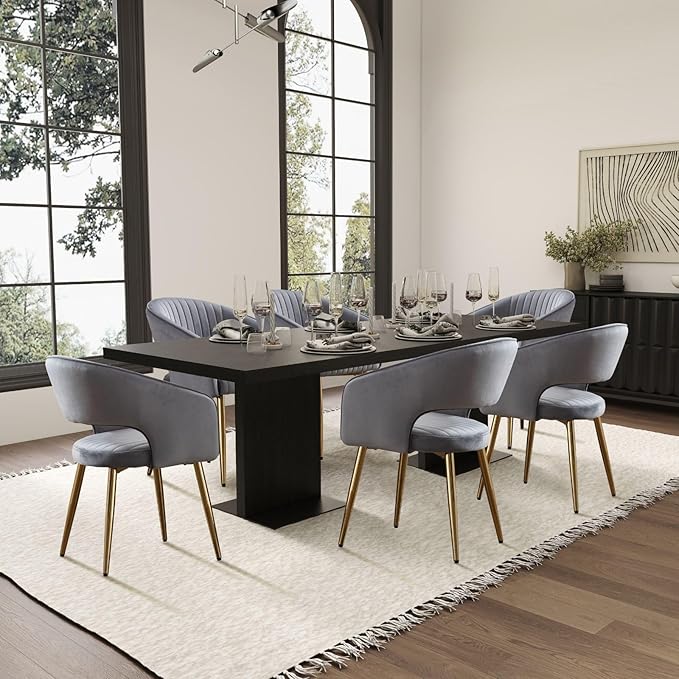COMULER Grey Velvet Dining Chairs Gold Legs, Modern Dining Room Chairs with Arms Set of 2 Upholstered Accent Chair Armchair with Barrel Back for Kitchen Living Room