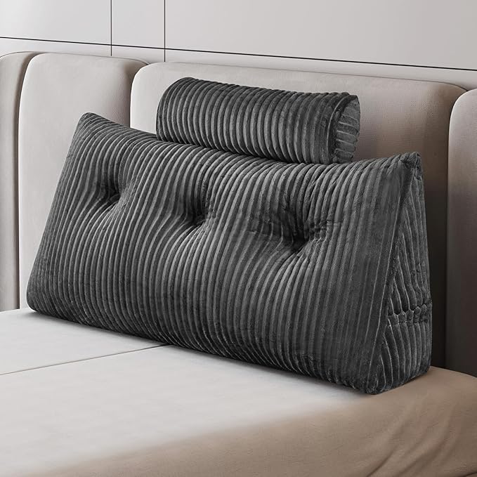 Z-hom Large Wedge Pillow Headboard, Twin Triangular Headboard Pillow, Reading Pillow Standard Bed with a Roll Pillow for Bed Sitting Up Sleeping, Backrest Cushion Headboard Gap Pillow for Back, Grey