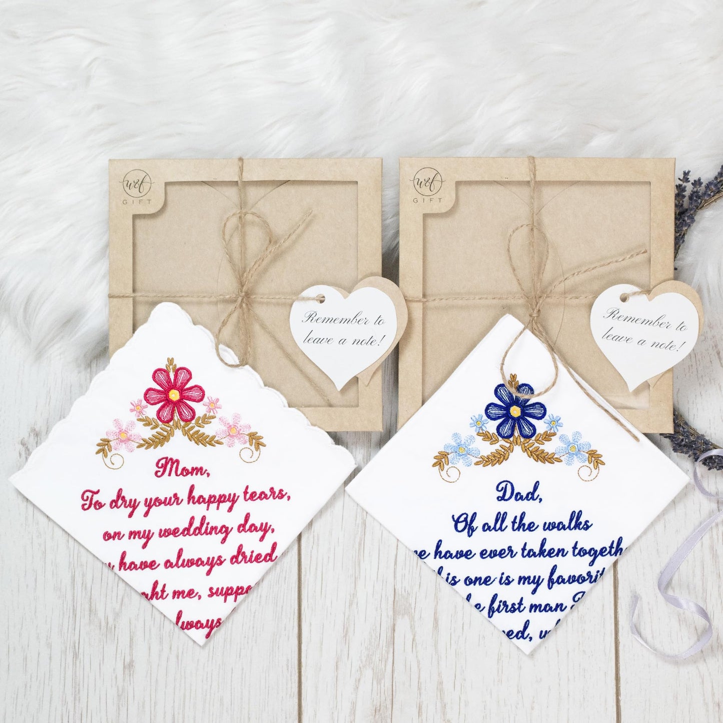 W&F GIFT Mother and Father of The Bride Gifts | Wedding Gift Handkerchief Set For Parents of The Bride from Daughter 2