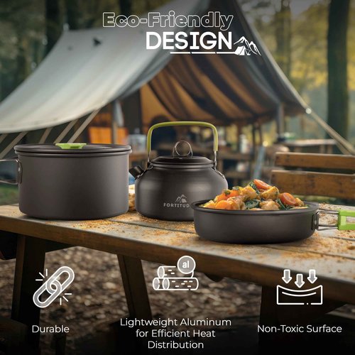 Outdoor Campfire Cooking Set - Complete Camp Kitchen Accessories, Pots, Pans, Utensils for Camping Trips