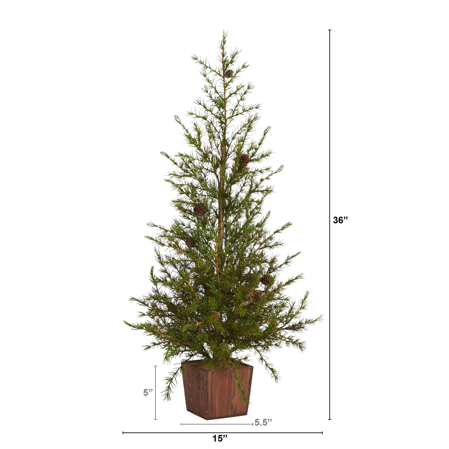 Nearly Natural 3ft. Alpine Natural Look Artificial Christmas Tree in Wood Planter with Pine Cones