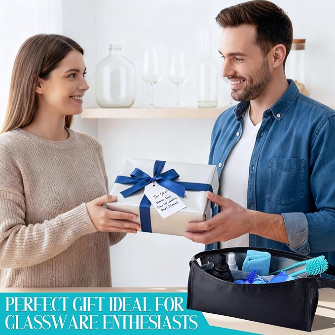 13 Piece Glass Cleaning Kit, Reusable Glass Cleaner Kit with Silicone Brushes, Cleaner Spray, Plugs & Caps, Mat, Folding Funnel, Microfiber Towel & Storage Bag, Effortless Cleaning & Easy Storage