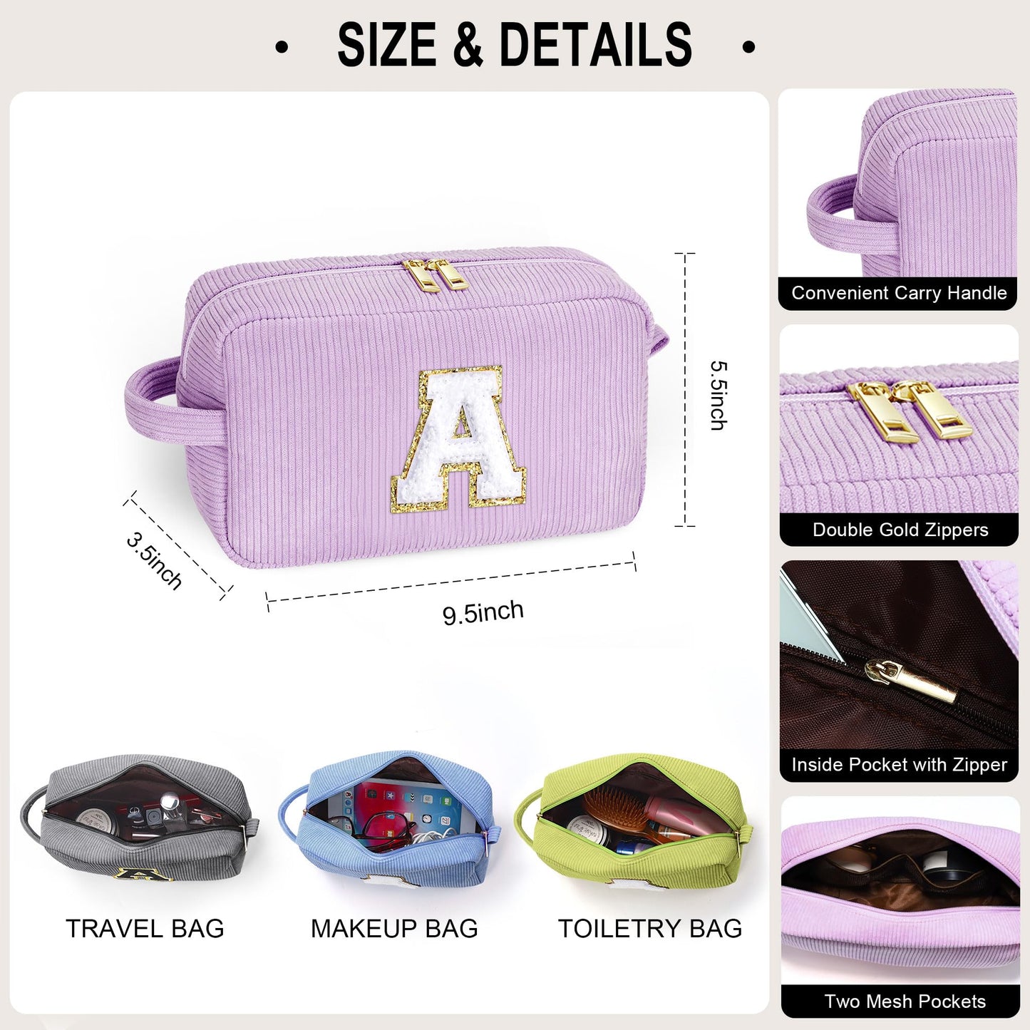YOOLIFE Sister Birthday Gifts - Personalized Makeup Bag Cosmetic Bags for Women 18th 21th 30th 40th 50th 60th Birthday Gifts for Her Women Daughter Sister Girlfriend Gifts for Her Female Letter H