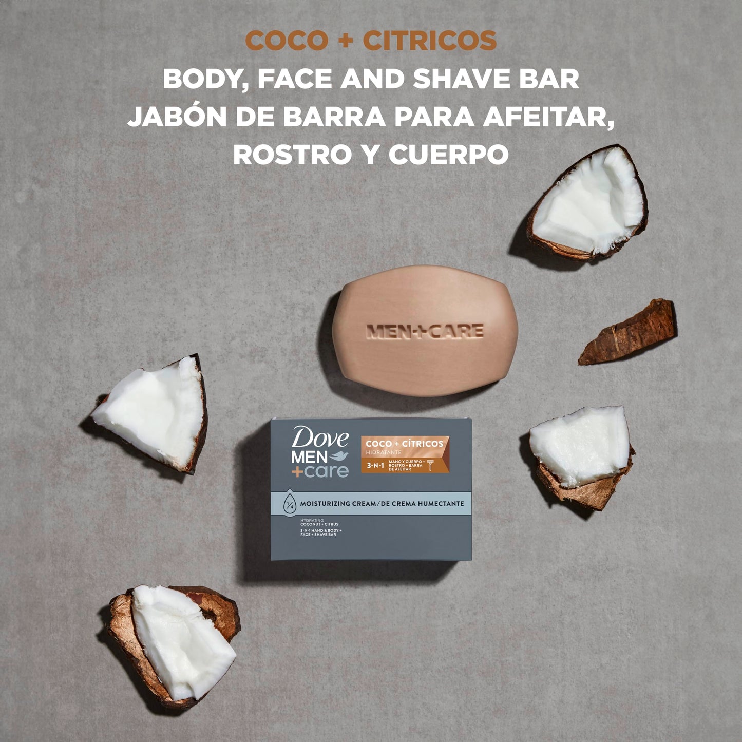 DOVE MEN + CARE Hidratante Coco + C tricos Hand & Body Face + Shave Bar 6 Count for Hydrated Skin 3.75 oz