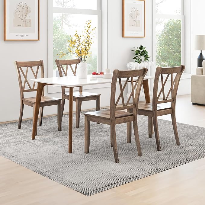 Giantex Set of 2 Dining Chairs, Rubber Wood Dining Room Side Chair w/Ergonomic Seat, Armless Chair for Home Kitchen, Dining Room, Brown