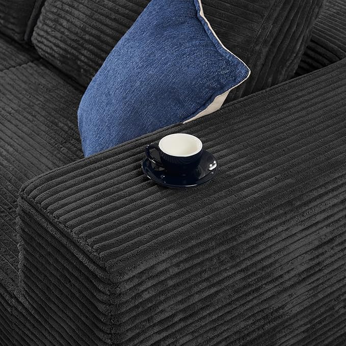 Furnify 106" Modular Sectional Sofa with L-Shape Chaise, Right/Left Facing Deep Seat Cloud Couch, No Assembly Required, Upholstered Couch for Living Room Bedroom (Plush Corduroy Fabric, Black)