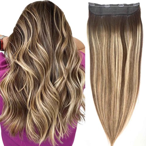 Halo Hair Extensions - Dark Brown to Chestnut Brown Mix Brown Transparent Adjustable Size Removable Secure,Halo Extensions Real Human Hai, 14lnch 85g