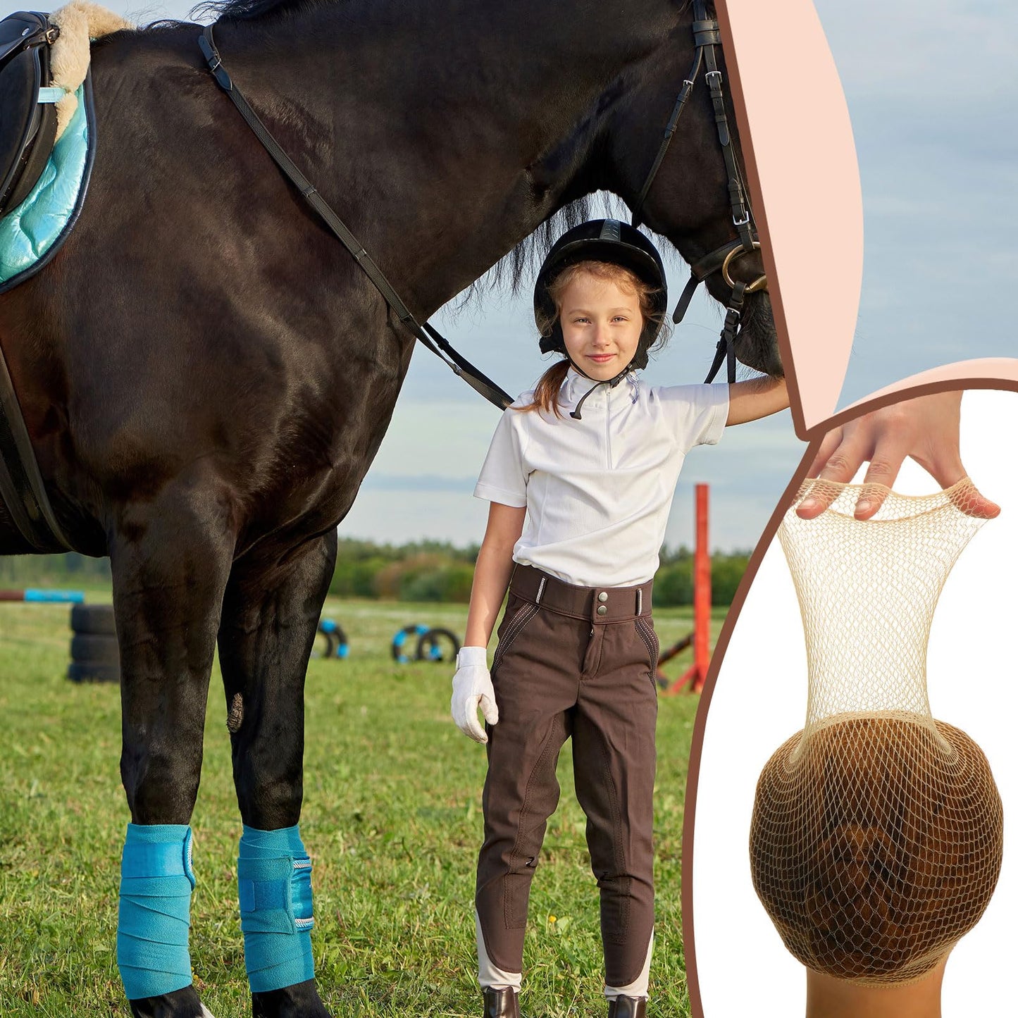 Yuxung 4 Pieces Equestrian Hair Net Women Ride Hair Net No Knot Cap Weaving Caps Wig for Long and Short(Blonde)