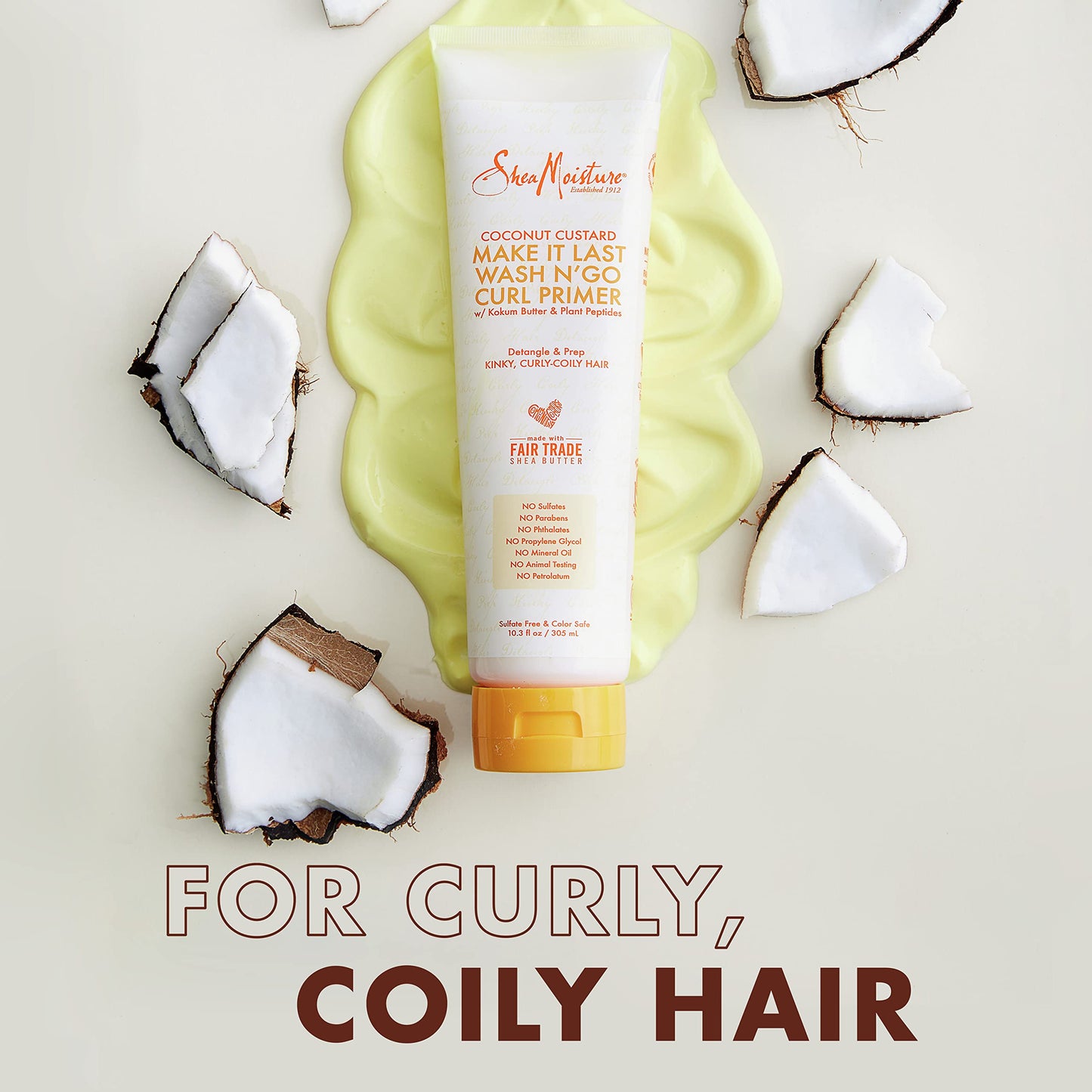 SheaMoisture Coconut Custard Curl Defining Cream - Make It Last Wash N' Go Primer, Enhancer & Detangler for Wavy & Curly Hair, O