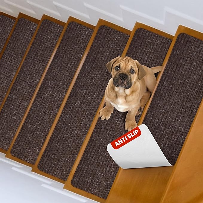 MBIGM Non Slip Stair Treads Indoor (Brown, 8" x 30" - 4 pcs)