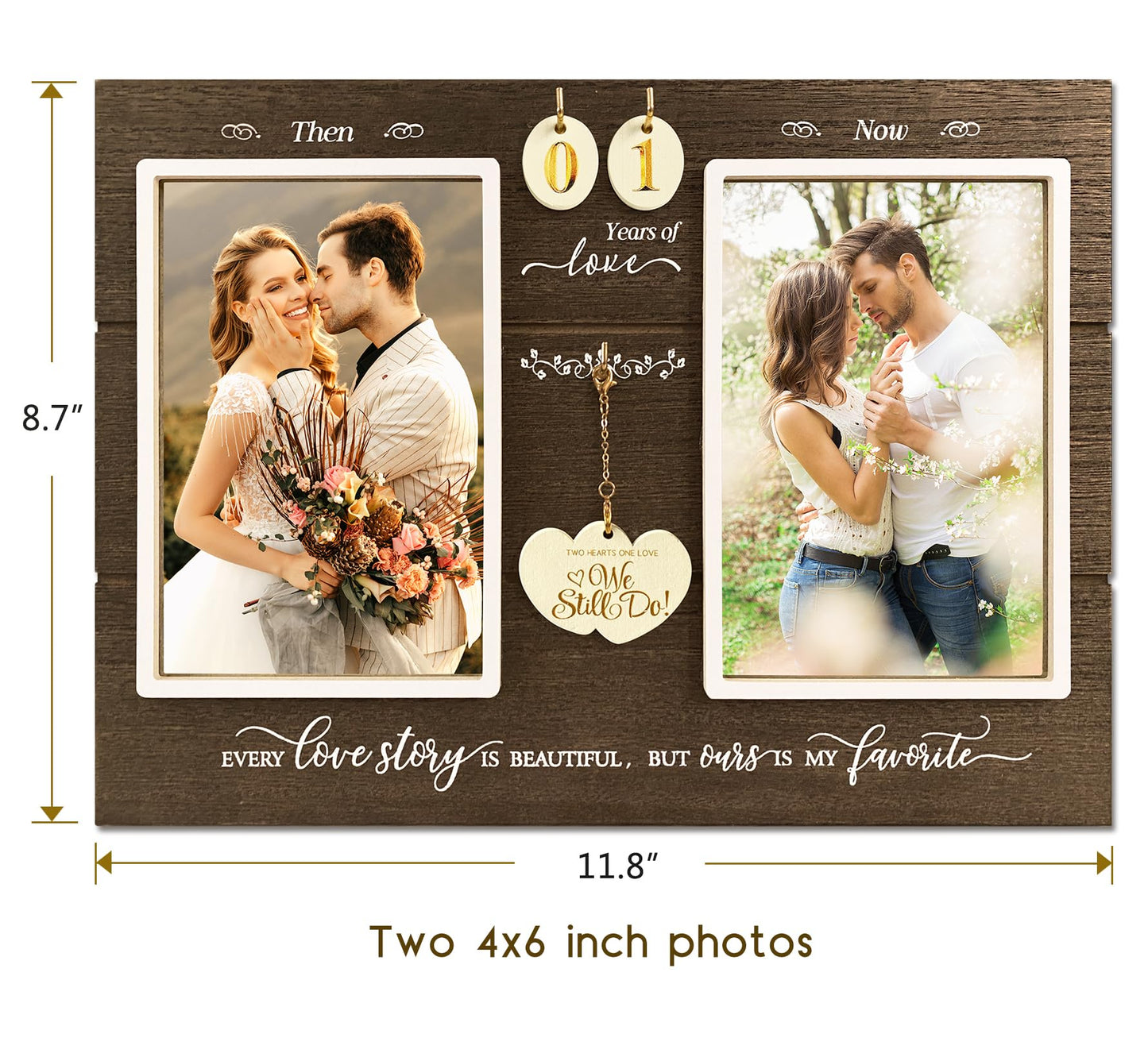 A'arkaJ Anniversary Wedding Gifts for Couple Parents Wife Husband. (1-99) Years Then & Now Anniversary Picture Frames(3 Options).