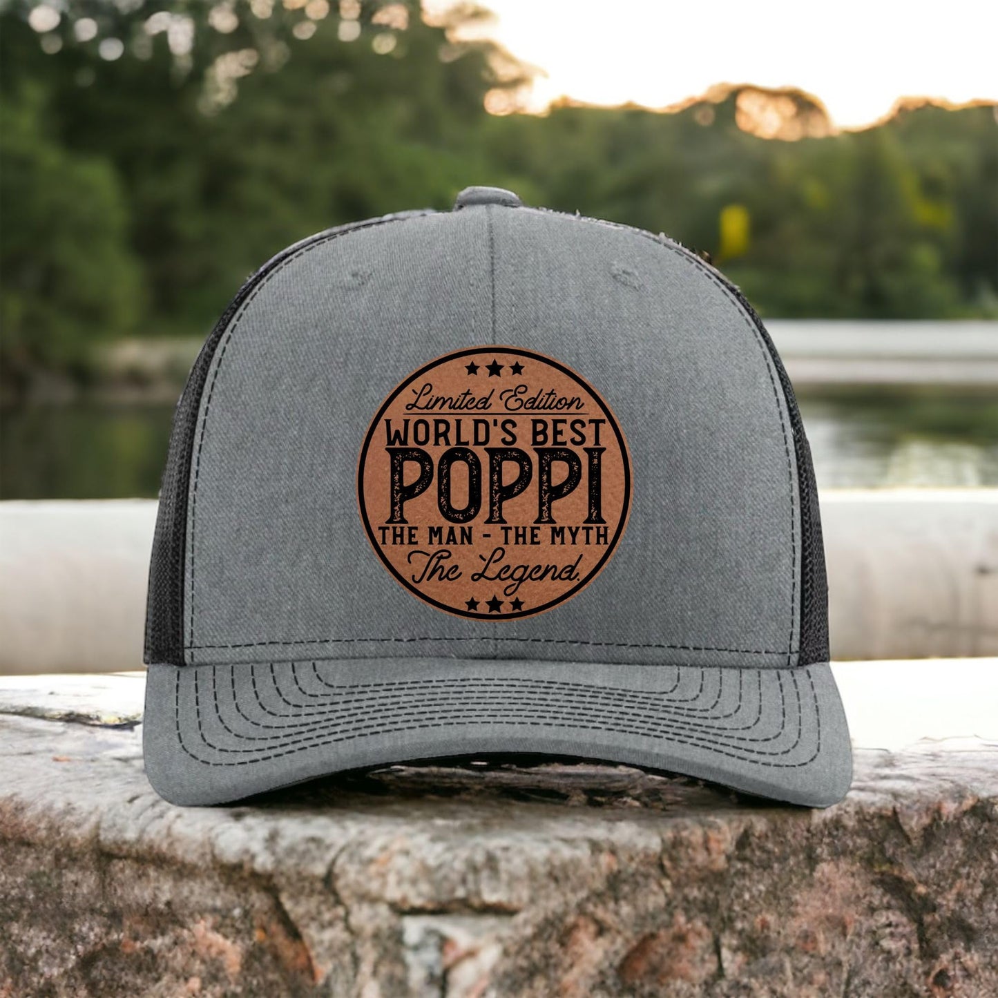 Poppi The Man The Myth The Legend Hat - Grandpa Gift for Poppi - Promoted to Grandpa - Worlds Best - Fathers Day Christmas Bday Gift from Grandson Granddaughter Grandkids - Richardson 112 Trucker Hat