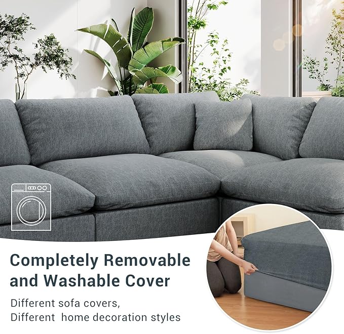 Intuition Decor 189.4" Modular Sectional Sofa Cloud Couch,4 Seat Down Filled L Shape Comfy Cloud Modern Sofa,Oversized Couch Cushion Covers Removable for Living Room,Light Blue