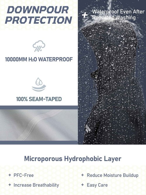 NEW VIEW Men's Lightweight Rain Jacket Waterproof with Hood, Storm Shell Stretch Rain Coat for Tri Weather Hiking,Travel,Golf
