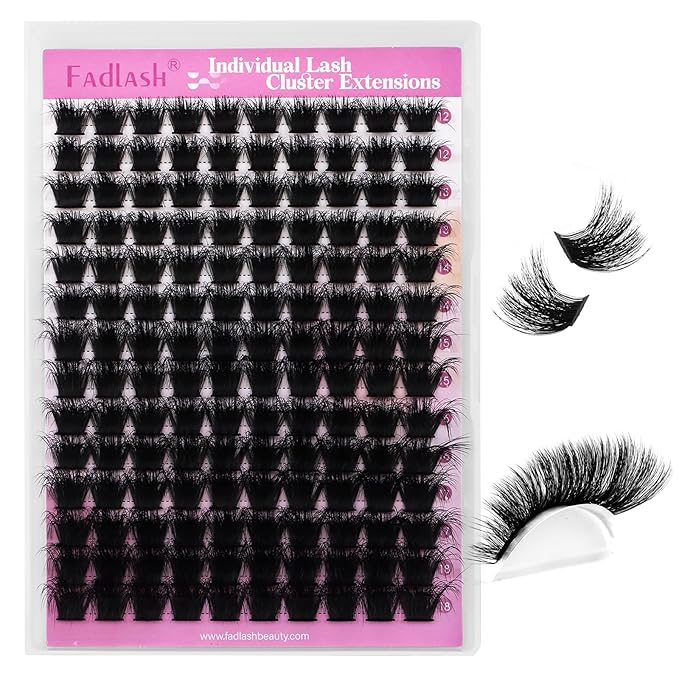 FADLASH Lash Clusters 200D Thick Eyelash Clusters D Curl Volume Cluster Eyelash Extensions 12-18mm Individual Lashes 3D Effect DIY Lash Extension Clusters (200D-0.07-D,12-18mm)