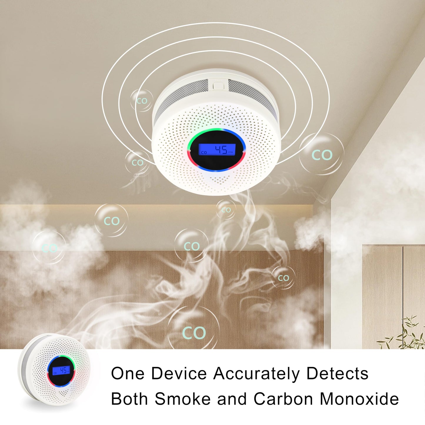 10-Year Battery Smoke and Carbon Monoxide Detector, 2-in-1 Smoke CO Alarm with Digital Display, Reliable Fire and CO Alarm for Home, Bedroom, Kitchen (6 Pack)