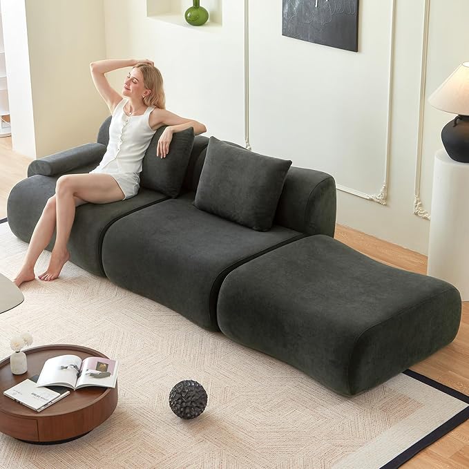 Cloud Couch Sectional,114"-Boneless Couch in a Box,Upholstered Couches for Living Room Bedroom with L-Shape Chaise,Modern Comfy Sofa-Cool Gray Couches,No Assembly Required,Low -Profile Sofa