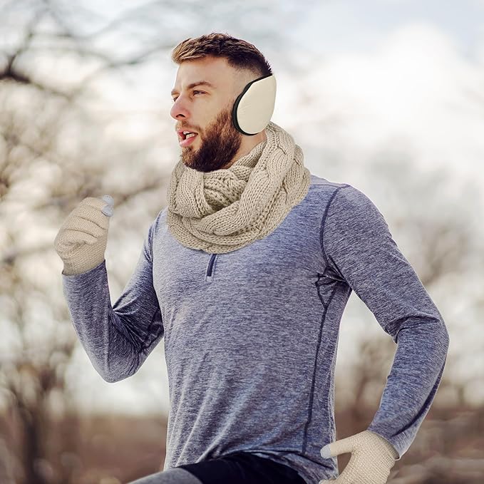 Aneco Winter Warm Sets Knitted Scarf Beanie Hat Touch Screen Gloves and Winter Ear Warmer for Men or Women