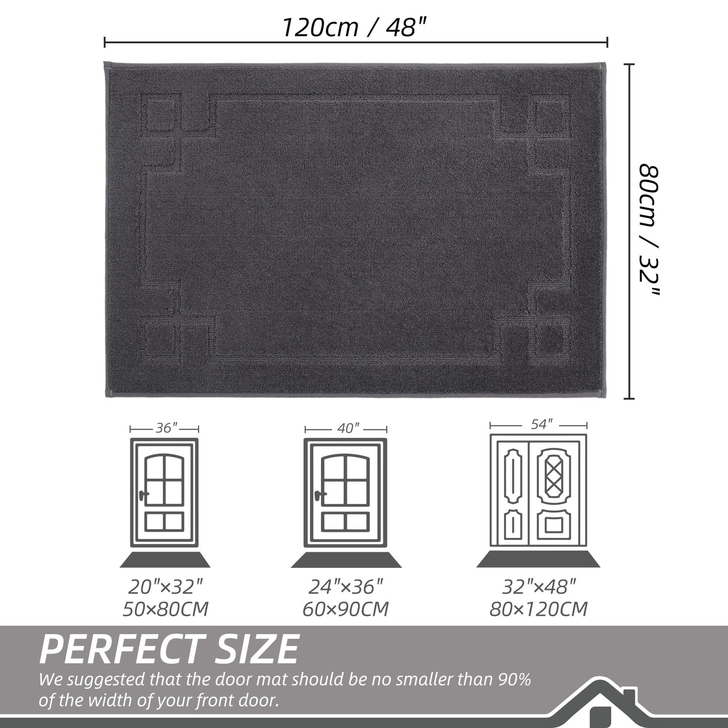 BEQHAUSE Door Mat 32" x 48", Non-Slip Door Mats Indoor Entryway Rugs Washable Low-Profile Absorbent and Stain Resist Floor Mats, Dog Door Mat for Front Back Door, Muddy Wet Shoes & Paws, Dark Grey