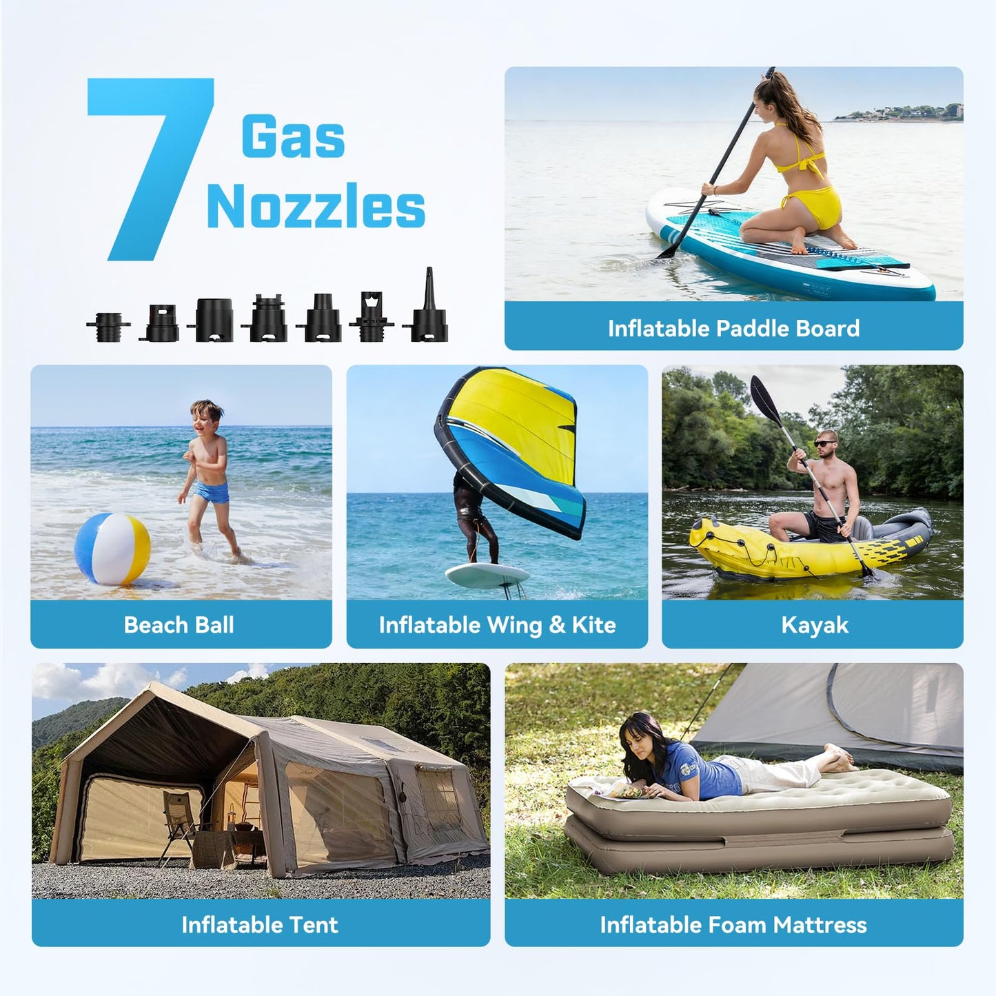 Hydrohero Rechargeable Paddle Board Pump, Max 20PSI SUP Pump Electric Portable, Intelligent Dual Stage Inflation & Deflation, LED Display, Auto-Off for Paddleboards, Kayaks, Inflatable Boats, Tents