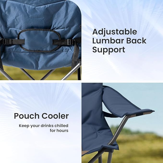 Foristrail 2 Pack Folding Camping Chairs for Adults - High Back Padded Outdoor Lawn Chairs with Lumbar Support & Cup Holder, 400lbs Heavy Duty Portable Camping Chairs Set (Light Blue & Brown, 2 PCS)