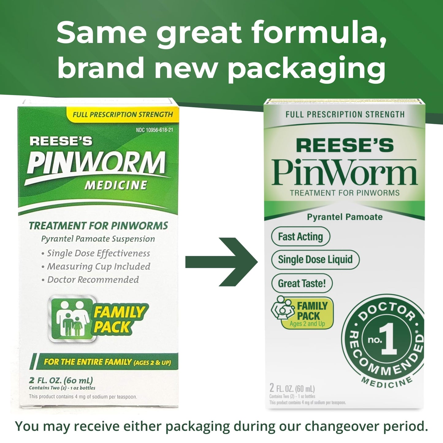 REESE'S PINWORM Medicine Liquid for Entire Family, Full Prescription Strength, 2 Oz, Pack of 2, #1 Doctor Recommended Single Dose Pyrantel Pamoate Dewormer for Adults & Kids Ages 2+, Banana Flavor