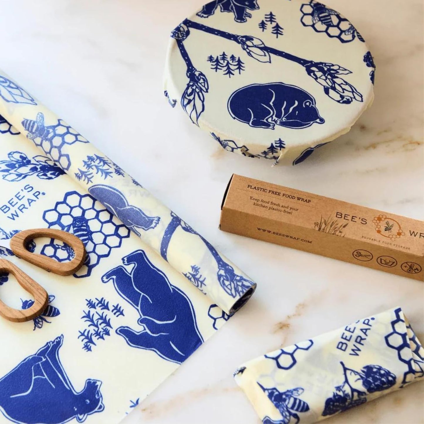 Bee's Wrap Beeswax Wraps for Food - Cut to Size 14x52" Wax Paper Roll - Made in USA Reusable Waxed Paper & Bowl Covers - Organic & Eco-Friendly Alternative to Aluminum Foil, Bees + Bears