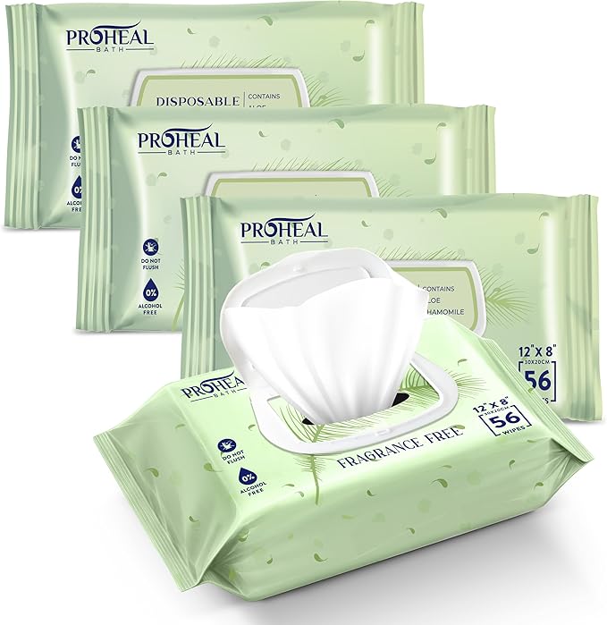X Large Wet Wipes for Adults - 4 Pack of 12"x8" Disposable Incontinence Wipes for Elderly - Fragrance Free Body Wipes - for Bathroom and Travel