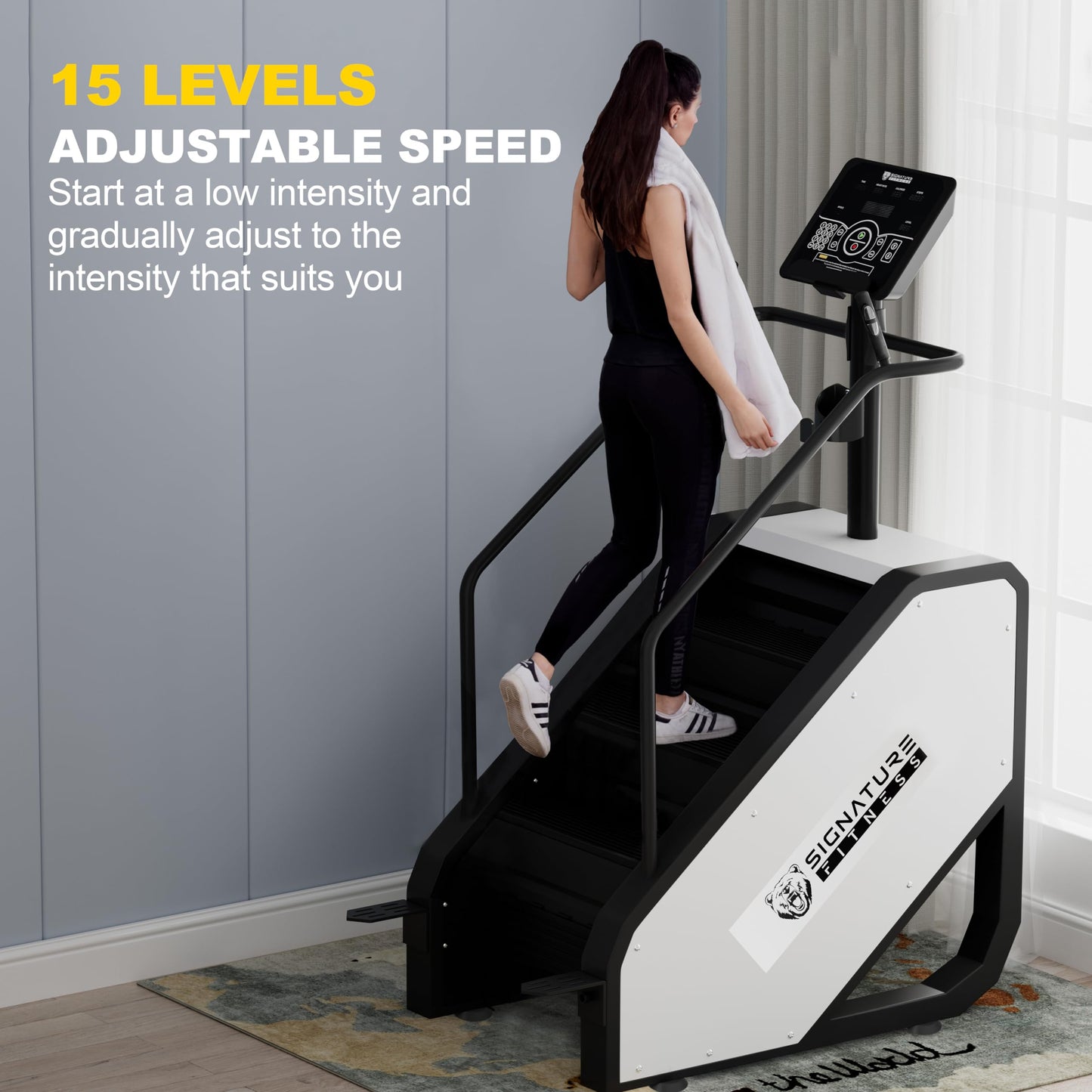 Signature Fitness Home Gym Equipment Continuous Climber Stair Stepper with Electronic Display, Water Bottle Holder, and Reading Rack, White
