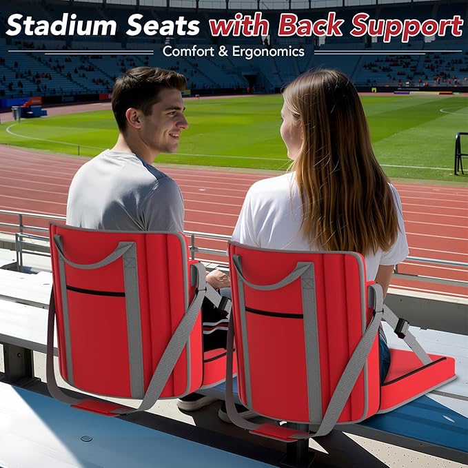janiry Stadium Seats with Back Support 2PACKS Adjustable Bleacher Chairs with Back and Cushion Bleacher Seat with Cup Holder, Carry Handle & Shoulder Strap for Outdoor Sports Events, Picnics, Beaches