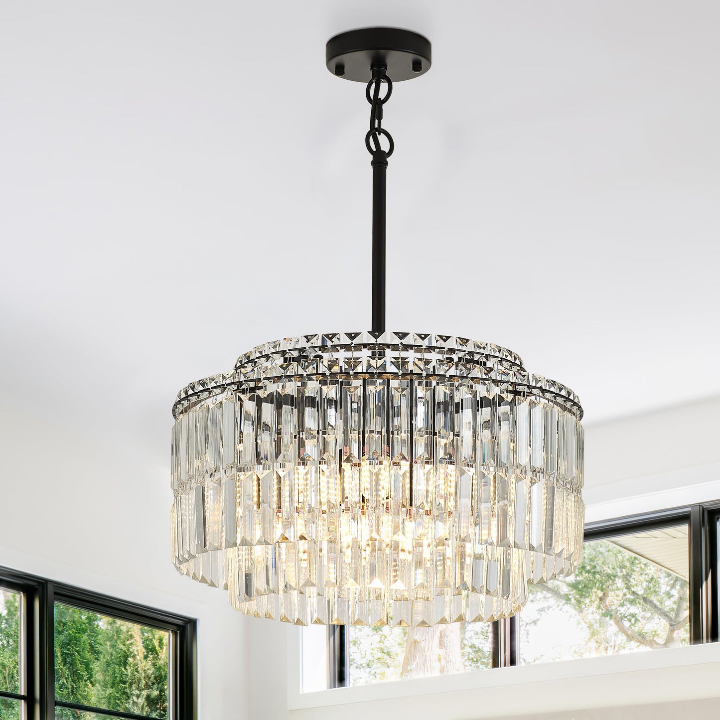lighceac Modern 17.6“ Black Crystal Chandelier Ceiling Light Fixtures for Dining Room Luxury Glam 8-Light Crystal Chandeliers Lighting for Bedroom Entryway Hallway Living Room Kitchen Island Foyer