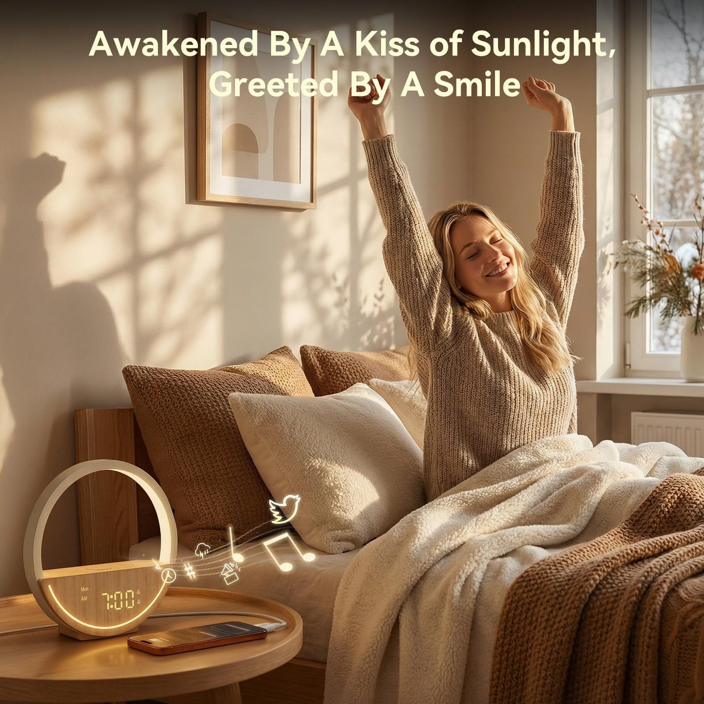 Vivilumens Sunrise Alarm Clock for Heavy Sleepers - Wake Up Light with Dawn Simulation, 20 Sleep Sounds, Dual Alarms Weekdays & Weekends, Sleep Aid, Touch Control Night Light, Ideal for Gifts
