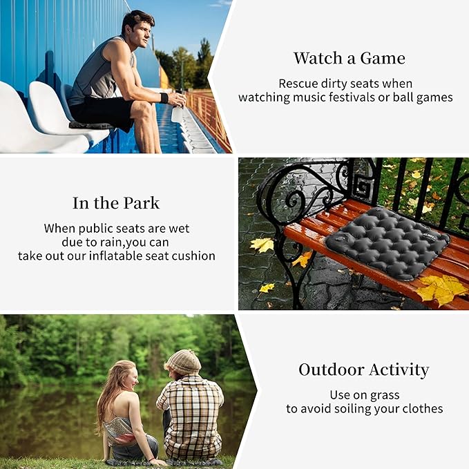 YEEKORO Inflatable Seat Cushion, Lightweight Camping Air Sitting Pad with Repair Cloths, Waterproof Air Seat Cushion, Portable Push-Press Seat Cushion for Airplane Travel Hiking Office Stadium Seat