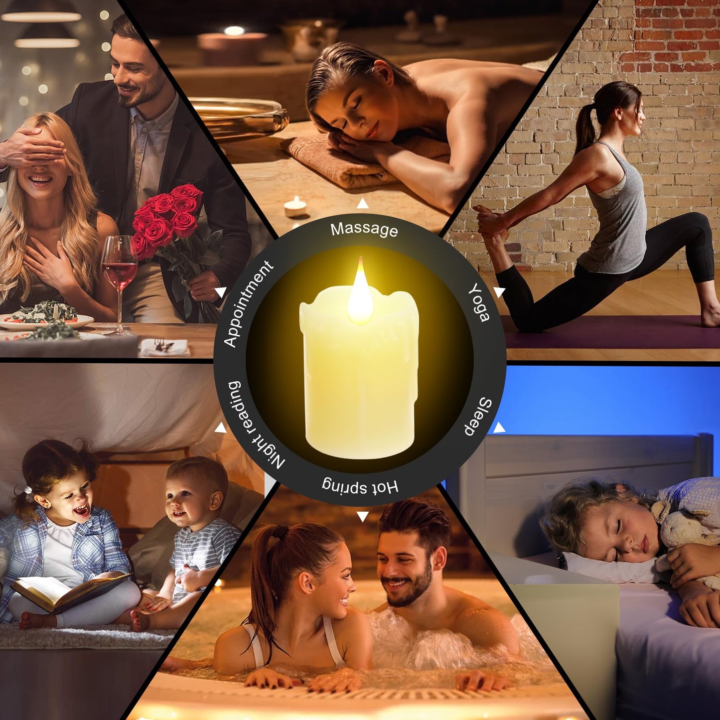 6 PCS Real Wax Rechargeable Flameless Warm White LED Candles,Remote Control,D2 x H4”,Brightness Adjustable Flickering Battery Operated Tea Lights Candles with timer,for Christmas,Home,Halloween Decor