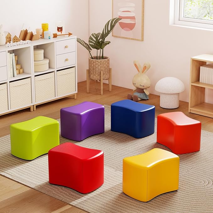 Costzon 6-Piece Modular Stool Set for Kids, 10'' Waterproof Daycare Butterfly Foam Stools Preschool Seating for Toddlers, Flexible Seating Option for Classroom, Home, Kindergarten or Nursery