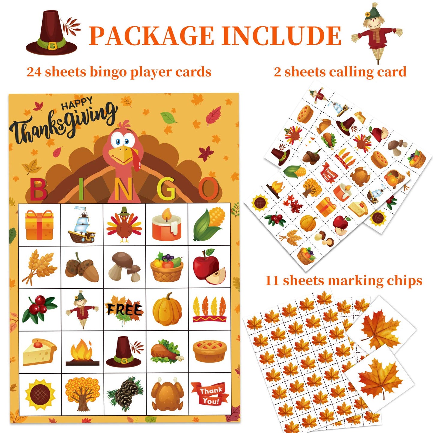 Happy Storm Thanksgiving Games for Kids, Bingo Cards 24 Players Thanksgiving Crafts for Kids Fall Festival Games Friendsgiving Party Favors Supplies Activities Gifts