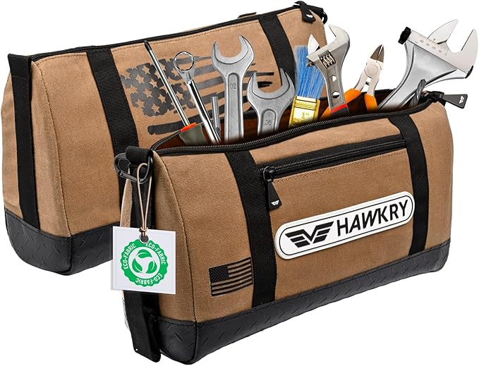 HAWKRY Heavy Duty Canvas Tool Bag โ Waterproof Canvas Zipper Pouch, Garden Tool Bag, Construction Bags Heavy Duty, Small Zipper Pouch, Motorcycle Tool, Multipurpose Fishing Bag