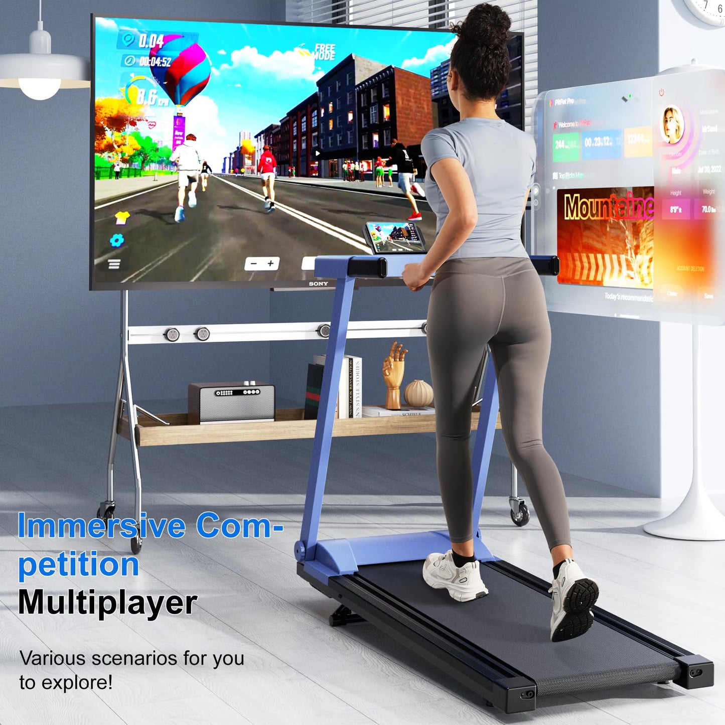 Treadmill for Home with Incline Folding Treadmills Running Machine for Small Spaces with Handle 300 LB, 3.0 HP, 7.5 MPH Foldable Treadmill with App