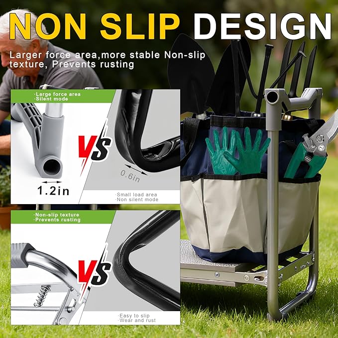YUFNMKT Garden Kneeler and Seat, Wider Thicker Kneeling Pad, Heavy Duty Garden Stool Includes Gardening Tools Pouch and Bag, Convertible Garden Bench Kneeling Chair/Gifts for Parents Women Seniors