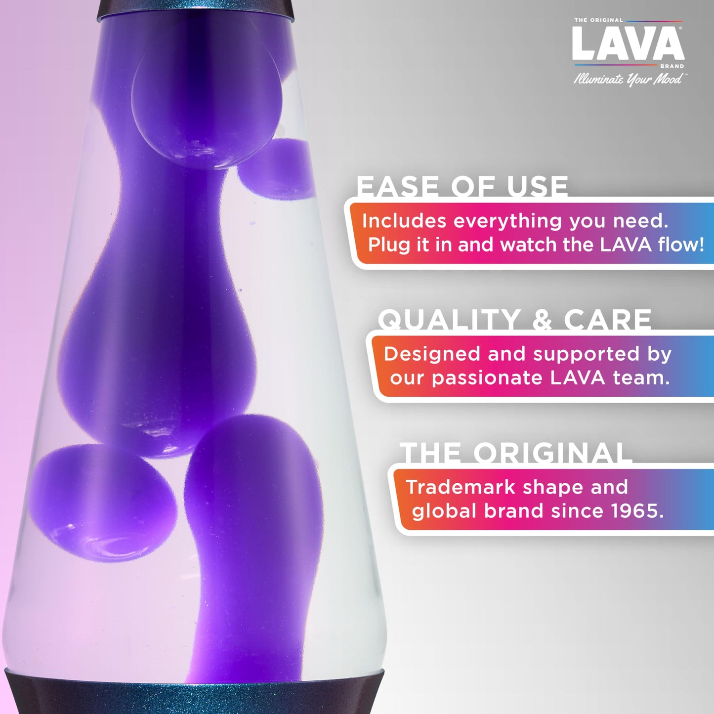 Lava The Original Lamp - 14.5" Black Iris – Classic Liquid Motion Lamp - Purple Wax and Clear Liquid - Item #2425 (Amazon Exclusive)