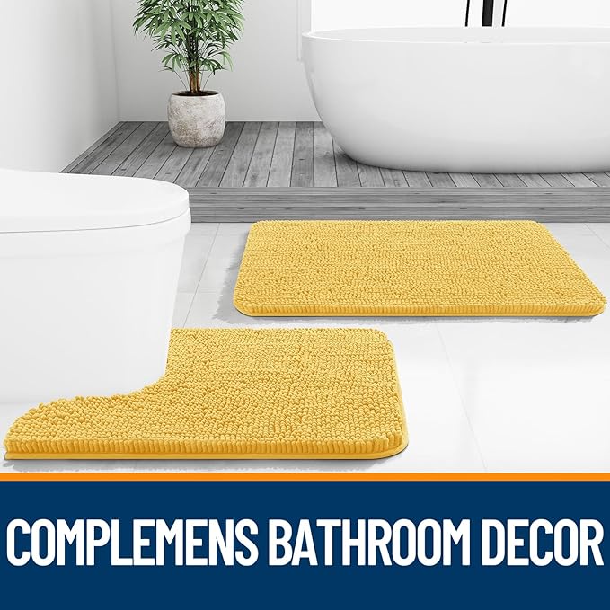 OLANLY Bathroom Rugs 59x20, Extra Soft Absorbent Chenille Bath Rugs, Rubber Backing Quick Dry, Machine Washable Bath Mats for Bathroom Floor, Tub and Shower, Home Decor Accessories, Yellow
