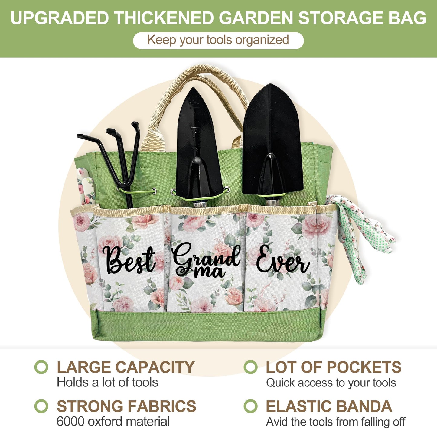 Gifts for Grandma, Grandma Garden Kit Birthday Gifts from Grandkids Floral Gardening Tools and Durable Garden Tools Organizer Tote, Ideal Gardening Gift for Women on Grandparents Day Chrismas