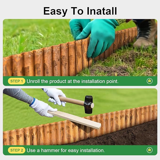 Land Guard Corrugated Garden Edging Border, 12" x 50' Landscape Paver Edging, Tall Landscape Edging, Fence for Garden, Flower Bed, Lawn and Landscape Edging (Rusty)