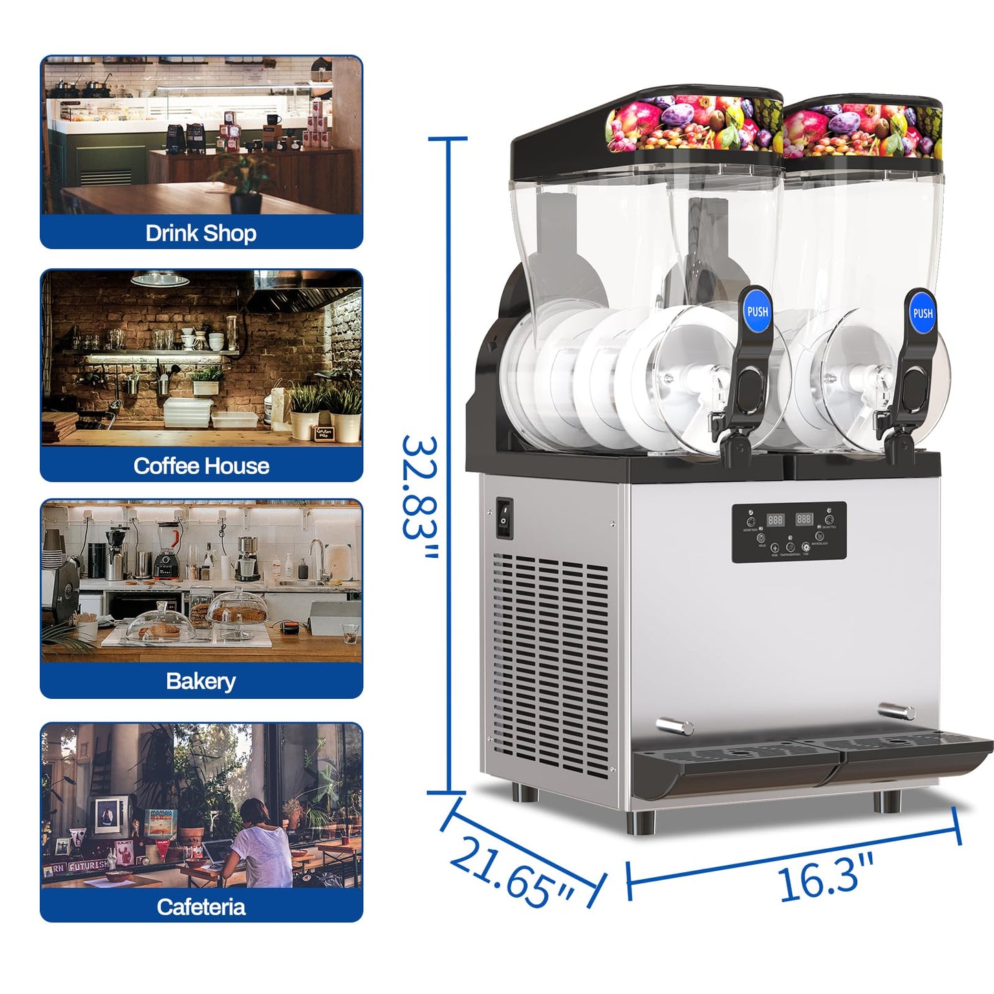 XPW Commercial Slushy Machine 500W 15L Tanks Commercial 110V Slushie Maker Machine 304 Stainless Steel Margarita Machines Quick Frozen Slush Maker for Bars Cafes Restaurants